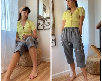 Adorable Linen Cottage Pants with dainty detailed pockets S M