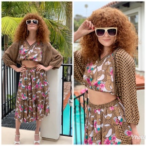 Diane Fres upcycled 2 piece 80s set skirt & blouse S m image 1