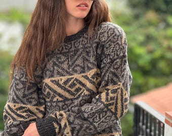 Cozy 80s Apres Ski Graphic Knit Sweater Oversized Grandpa S M L - Etsy