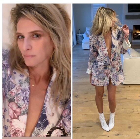 Vintage 80s Floral Power Shoulder Blazer Top Jacke