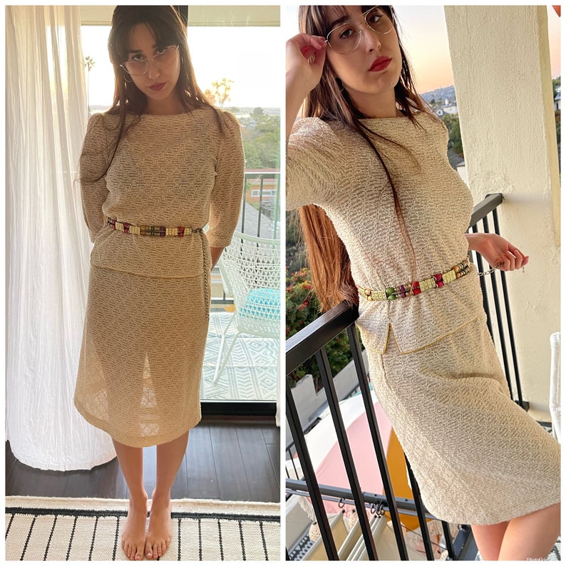 70s Knit Set Skirt Suit Knit top matching skirt I.magnin S M image 5