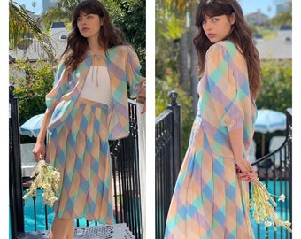 SILK 2 piece set RETRY PARIS made in Italy Skirt & Blouse Pastel hues