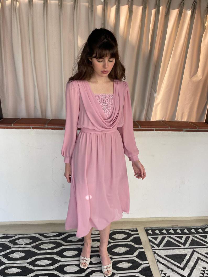 Dainty 80s Pink Secretary Dress with embellishments sweet girlcore S M image 4