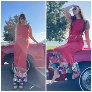 70s Boho Maxi Dress Rust Floral Details Daisy &the Six hippie S M image 4