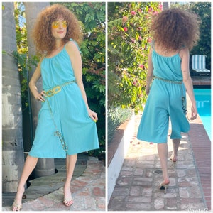 70s 80s Cute Turquoise Jumpsuit Romper Playsuit S M image 1