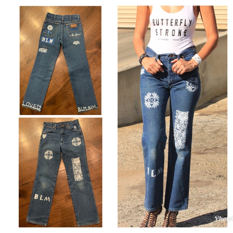 70s high waist wrangler jeans painted on BLM Small image 2