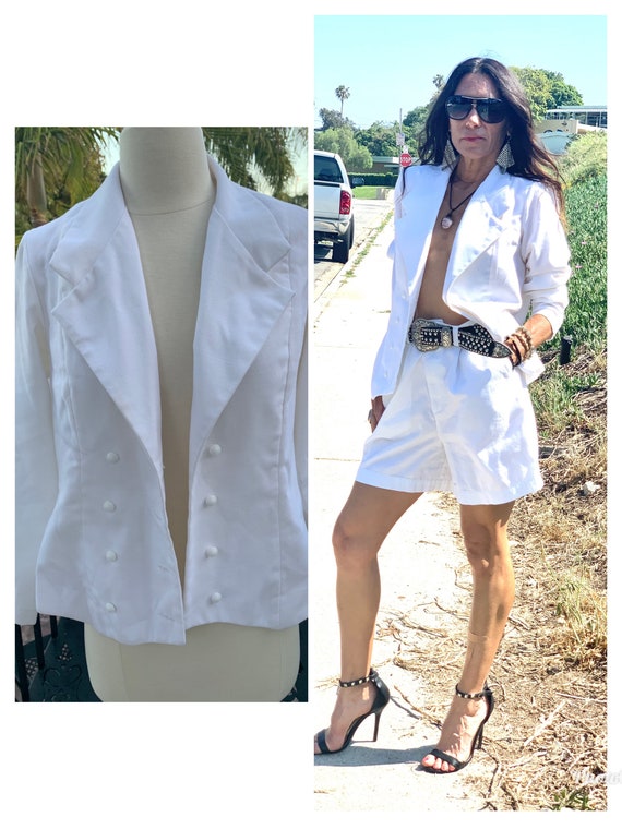 Vintage 80s white summer blazer boxy XS S M