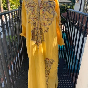 70s kaftan kimono maxi dress yellow goddess xs s m image 4