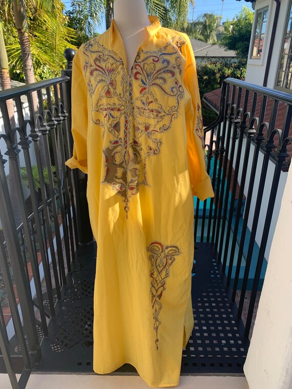 70s kaftan kimono maxi dress yellow goddess xs s m - image 4