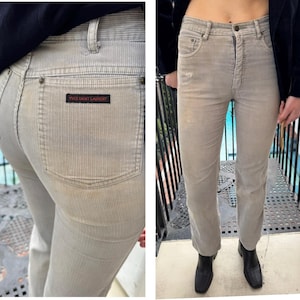 YSL Yves Saint Laurent PARIS  80s worn in High waist corduroy Pants Cozy GRAY 27 -29 W