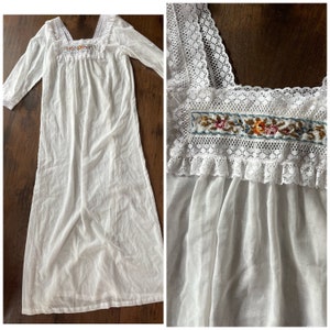 70s Designer Saks Fifth Ave Sheer Maxi Dress Boho Goddess Embroidery Neckline S M image 4