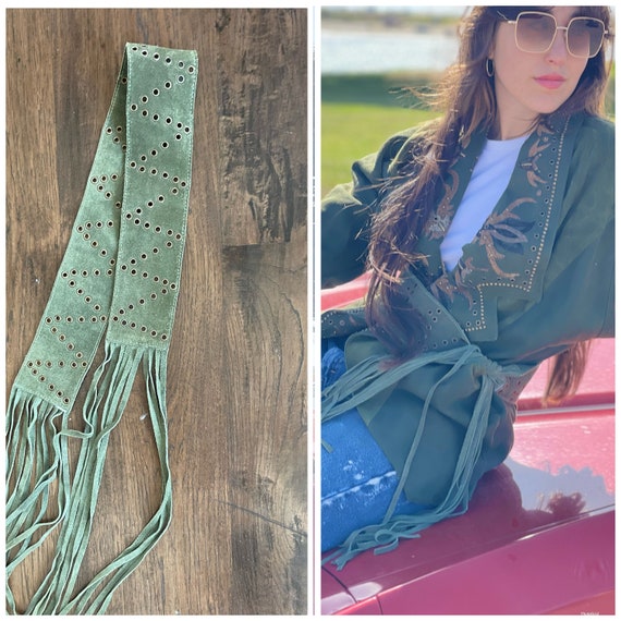Army Green Vintage Sash Belt Grommets & Fringe - Etsy display picture 3