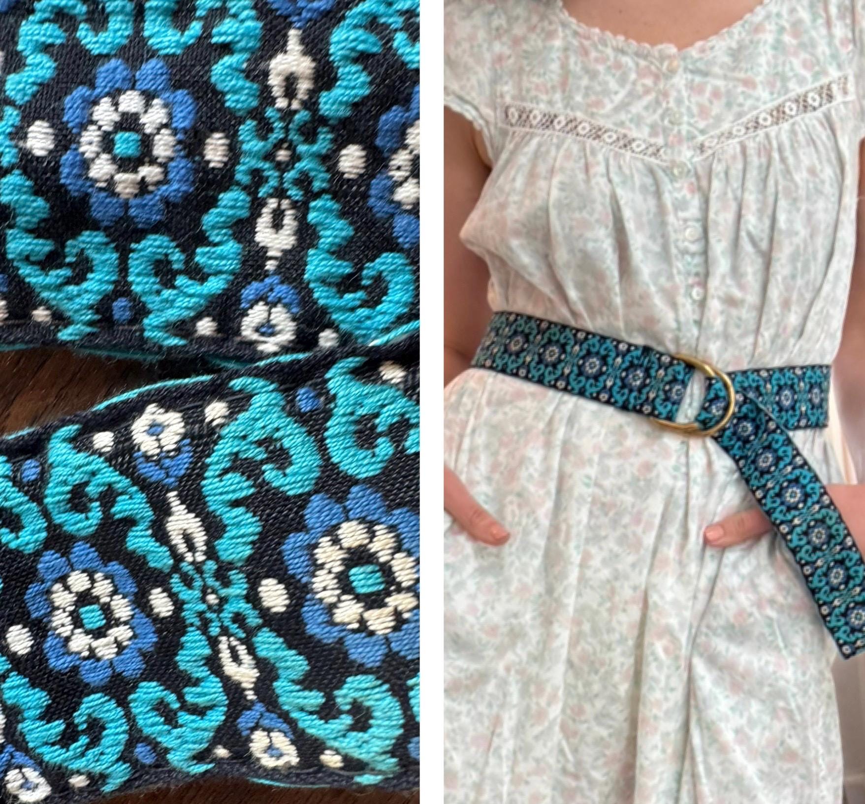 Vintage 90s Landes Floral Patterned Belt Womens L Boho Cottagecore Cream Blue WOMENS Blue LILLY EMBROIDERED Western Cowgirl Cowboy Black  main image 4