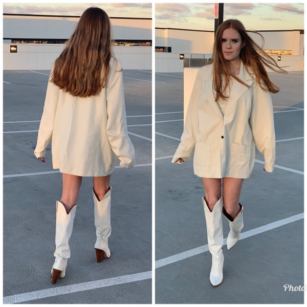 80s oversize Blazer Jacket white Boho S M L