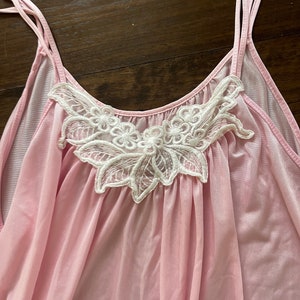 70s super soft Ballet Pink maxi Slip Dress white crochet neckline S M image 7