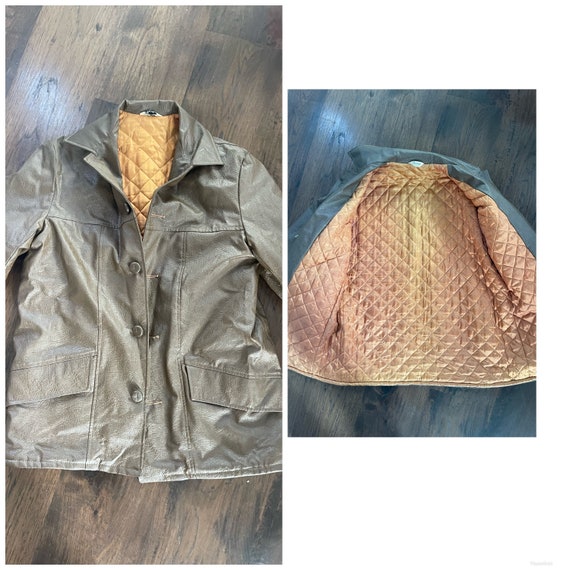 70s Brown Leather Unisex Jacket Coat Boho Rocker … - image 6