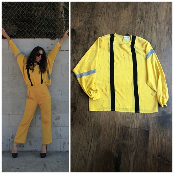 Vintage 80s color block yellow black grey secretar