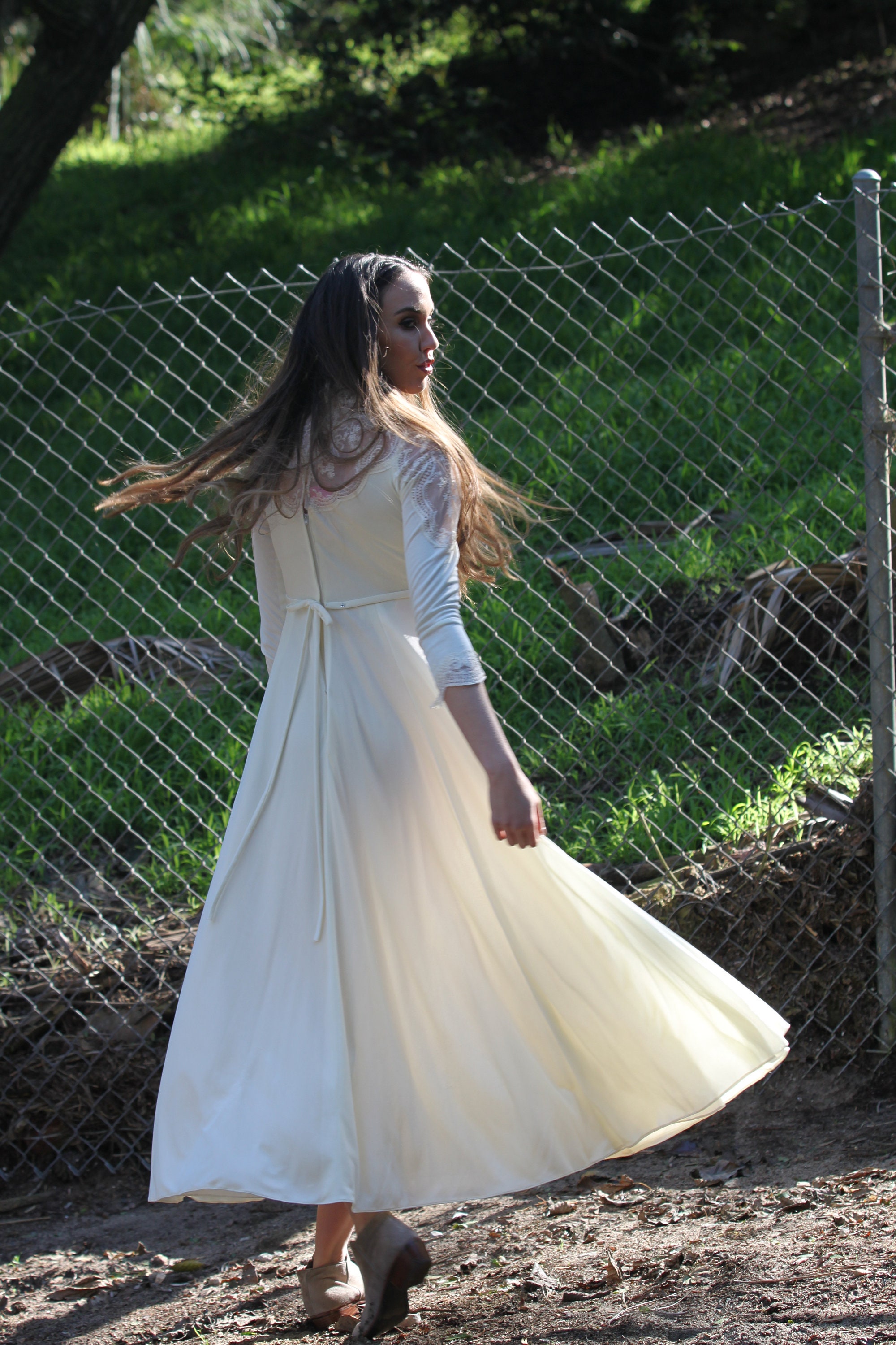 Vintage 70s Boho Coachella Festival Maxi Dress Grecian Goddess XS