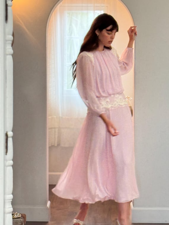 chinese dress ladies 80s Baby Pink Silk Shirt Dress – mrportobello main image 0