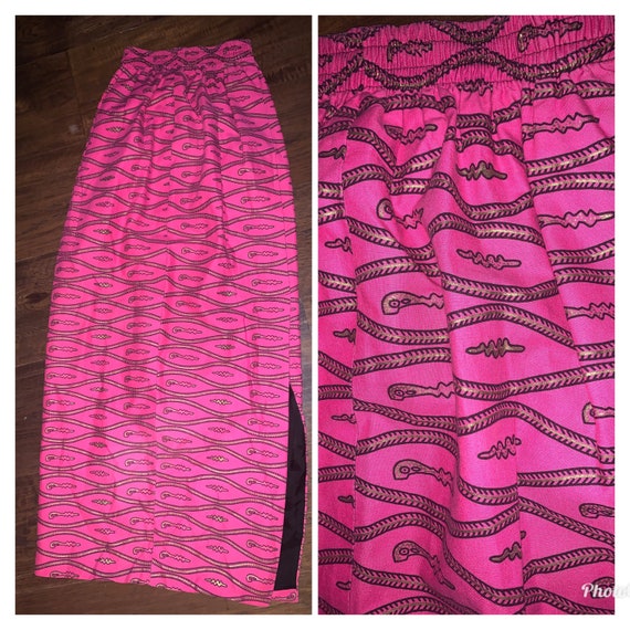 70s pink graphic print maxi skirt boho hippie xs s - image 4