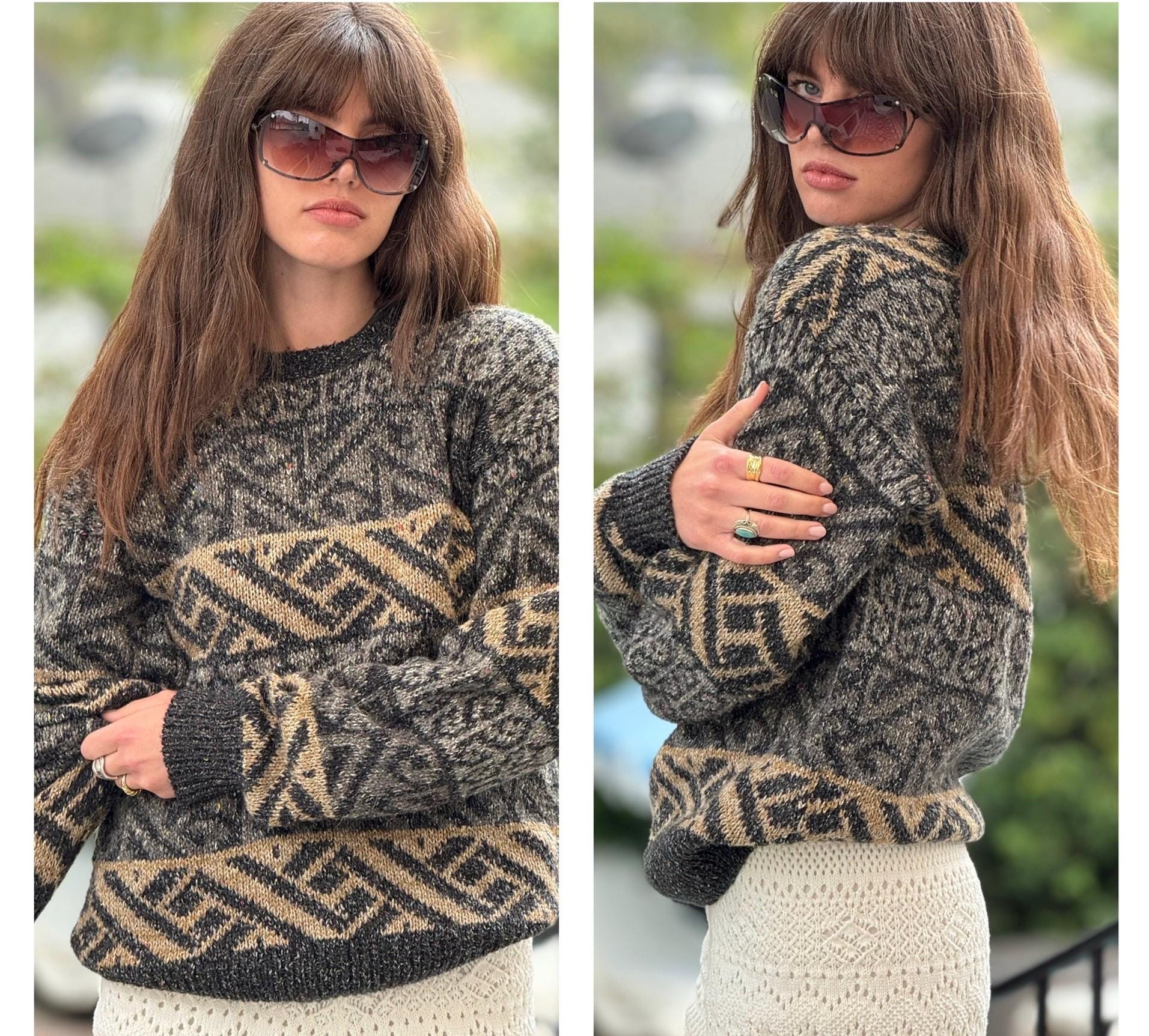 DECEMBERMAY☆ Old school Knitセットアップ Cozy 80s Apres Ski Graphic Knit Sweater Oversized Grandpa S M L - Etsy