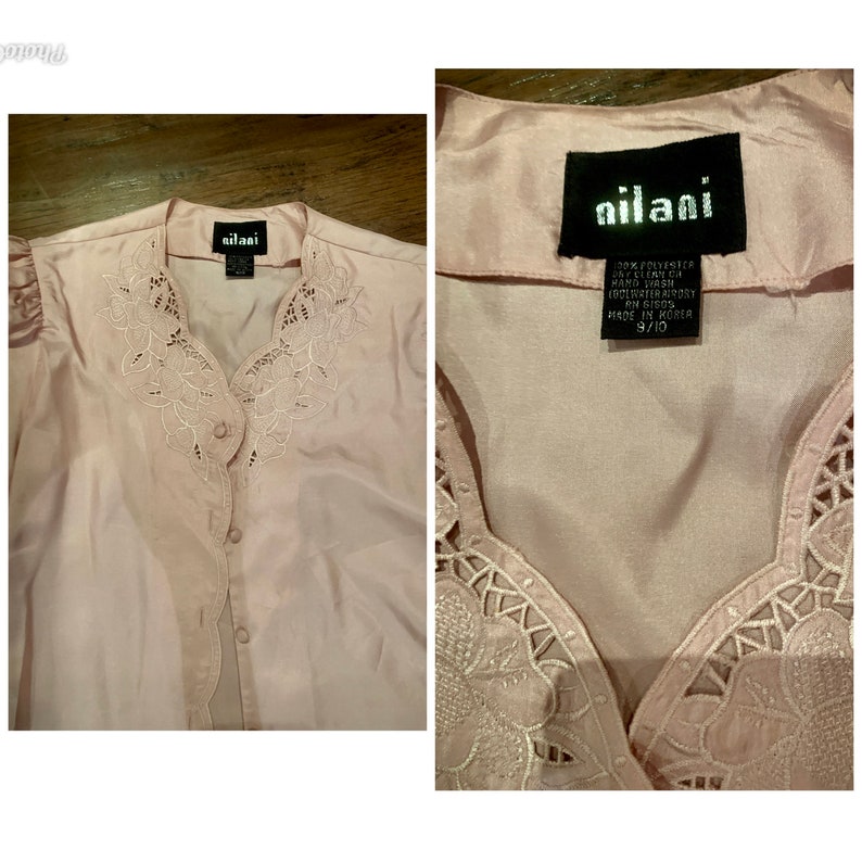 Pink 80s 90s dainty flirty blouse top S