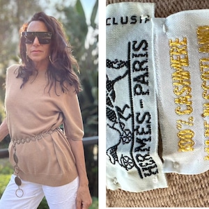 HERMES PARIS CASHMERE Sweater Camel Brown So Chic Cozy Soft S M
