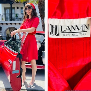 70s 80s Designer LANVIN Paris New York Berry hue Dress Chic Classy Jackie O
