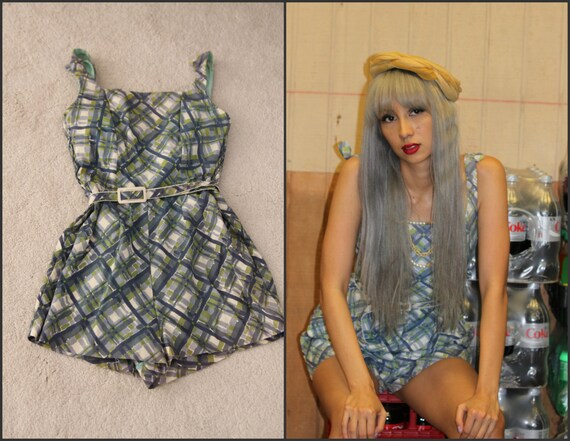 Vintage 40s 50s pin up bathing suit romper swim su