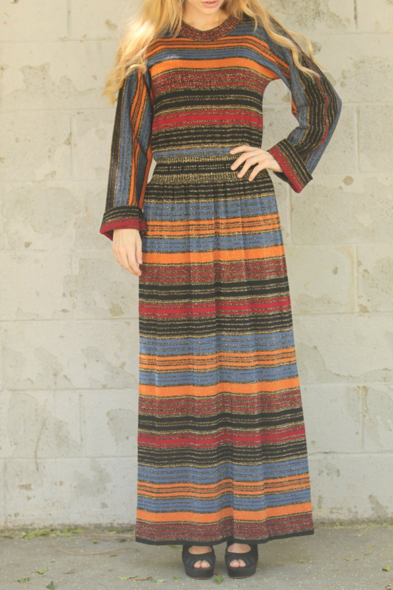 Vintage 70s Italian Knit Maxi Dress Balmain Dolman Sleeves XS S M image 3