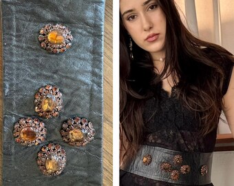 Wide Black Velour Belt: Vintage Beaded Corset Waist Belt - Etsy display picture 1