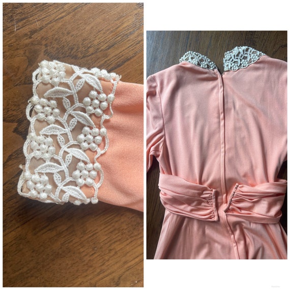 Designer Lillie Rubin 70s coral Maxi Dress Lace d… - image 7