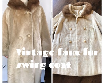 Vintage 60s  70s Faux Fur  Swing coat Boho Hippie Beatnik S -M-L