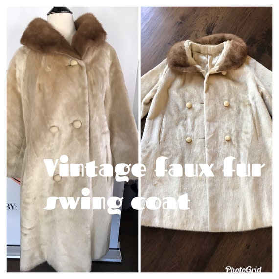 Vintage 60s 70s Faux Fur Swing Coat Boho Hippie Beatnik S M L