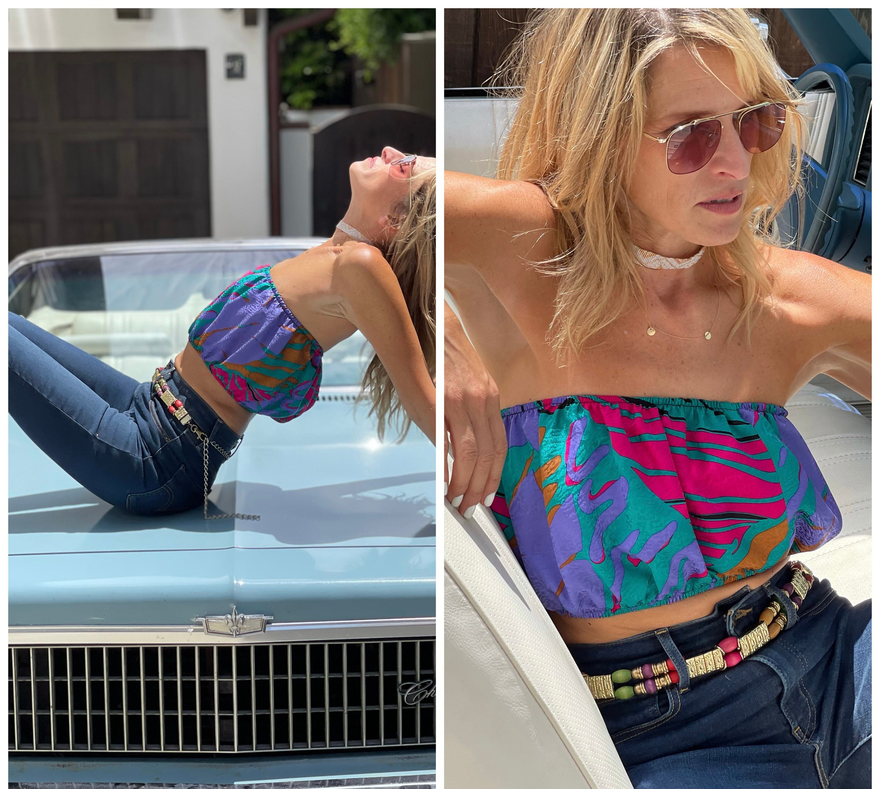 80s Upcycled Tube Top Vibrant 80s Print Tropical Top S M - Etsy
