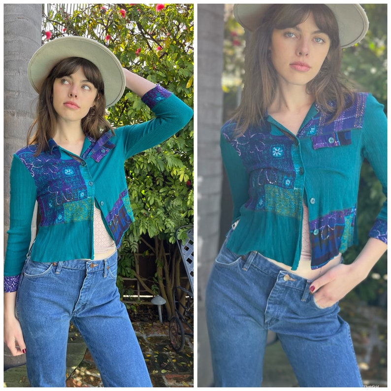 70s 80s Rayon Groovy Boho Blouse Top boho style S M image 1