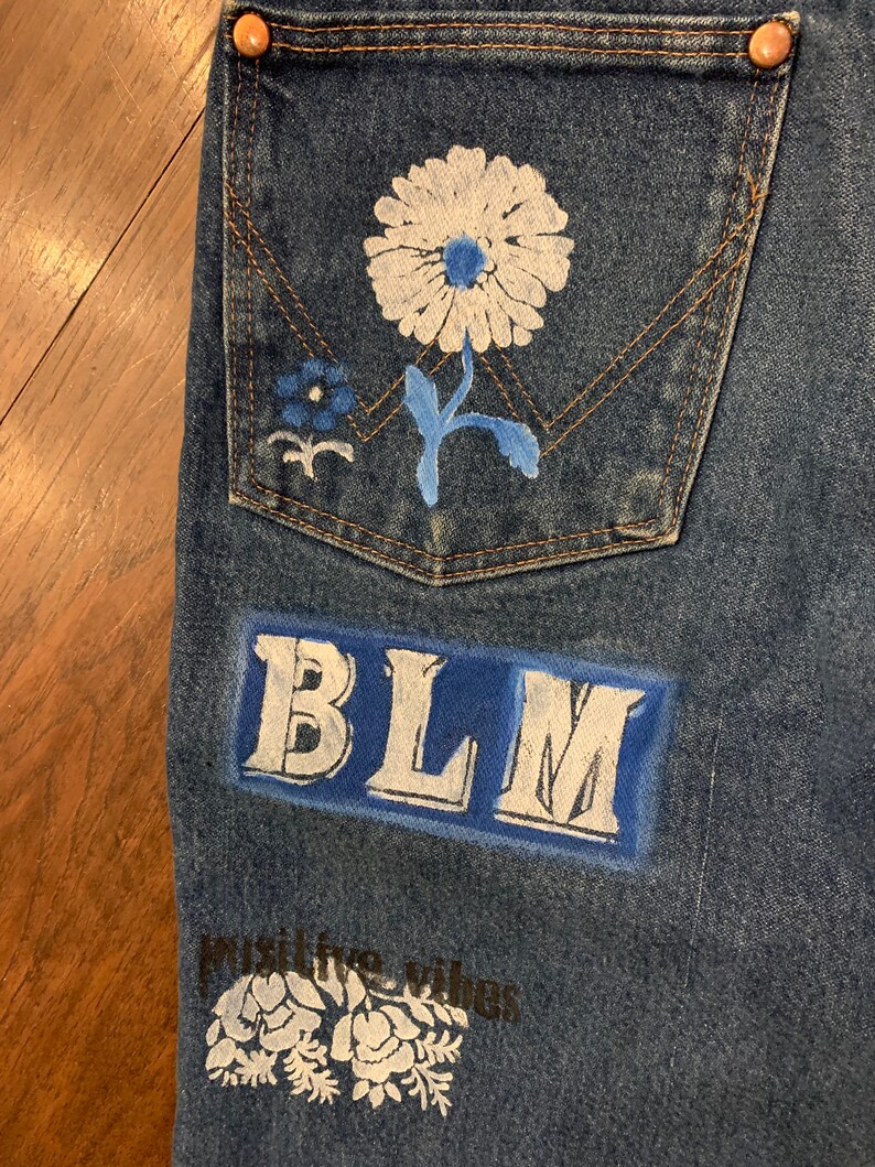 70s high waist wrangler jeans painted on BLM Small image 4