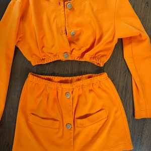 80s upcycled orange Bill Blass Skirt crop SET knit set S M image 4