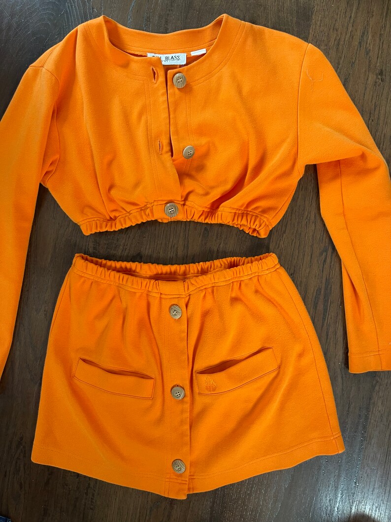 80s upcycled orange Bill Blass Skirt crop SET knit set S M image 4