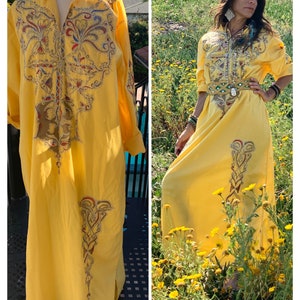 70s kaftan kimono maxi dress yellow goddess xs s m image 2