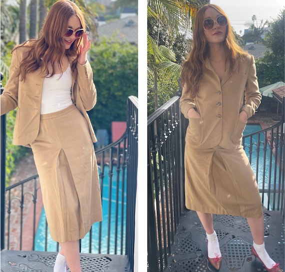 Costume Jupe Casual Corner - Taille 6 - Vert 100% Soie - Occasion Très Bon état