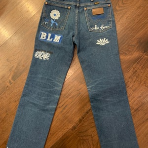 70s high waist wrangler jeans painted on BLM Small image 7