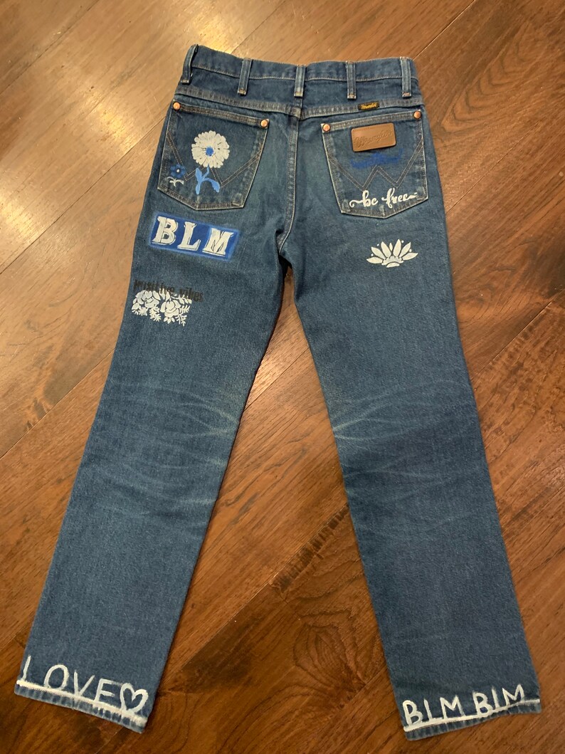 70s high waist wrangler jeans painted on BLM Small image 7