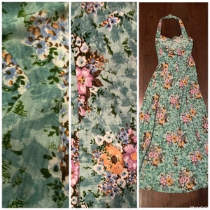 70s floral Halter Dress Maxi Open Back boho goddess Dress S M image 5