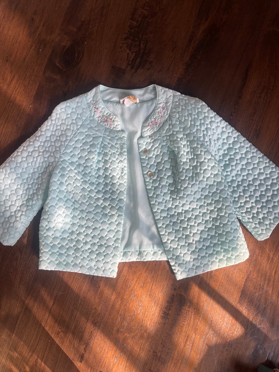 60s 70s Quilted Bed Jacket Cottage Core baby blue… - image 2