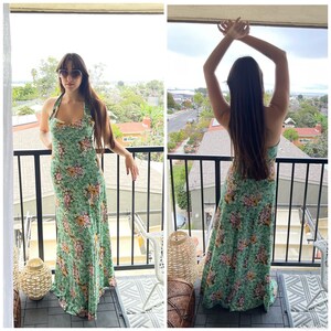 70s floral Halter Dress Maxi Open Back boho goddess Dress S M image 4