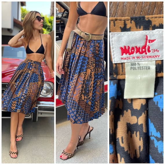 Designer high waist 80s print Skirt by MONDI Xs s - image 1