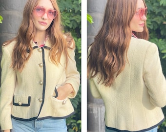 80s classy knit Blazer Pearl buttons Boss Babe Preppy  S M