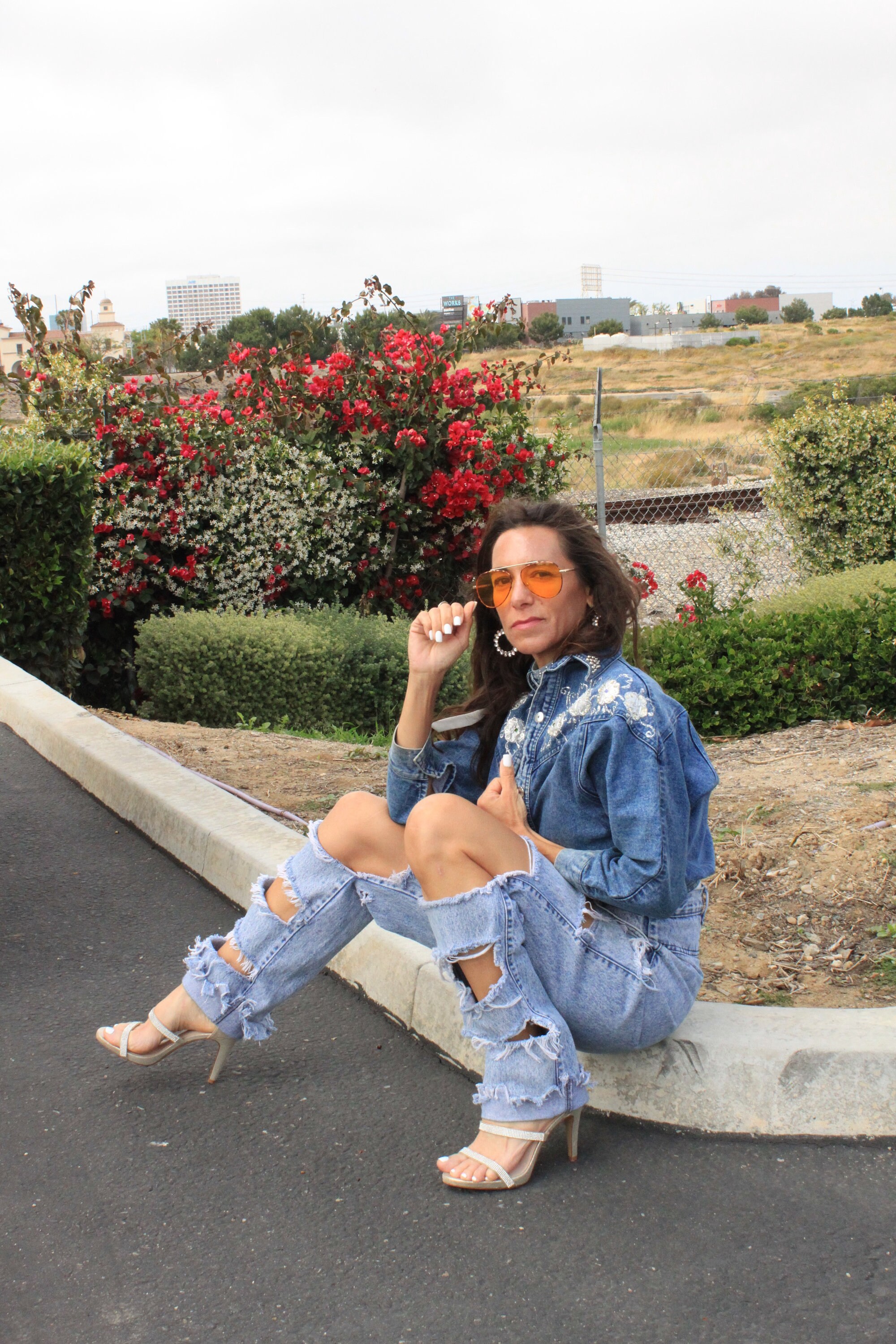 Vintage 80s Jeans Jacket Denim Sparkle Silver Studs Cropped