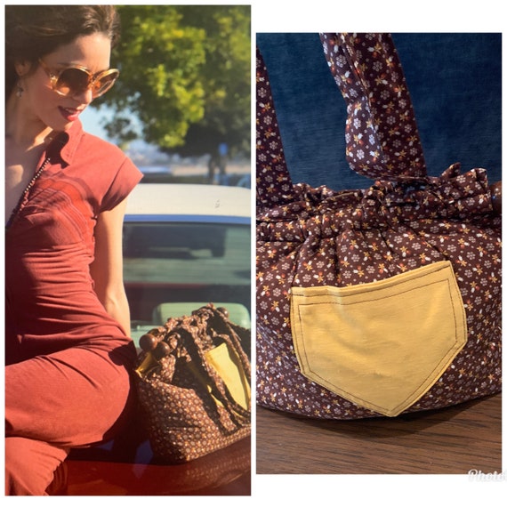 70s Boho hippie carpet bag fabric Purse